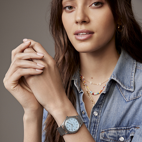 timex x cara barrett worn by a model wearing a casual outfit